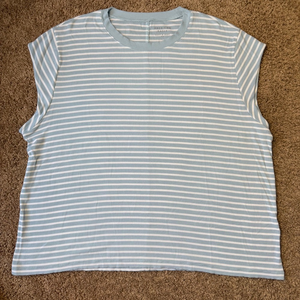 American‎ Eagle AE Women's Soft & Sexy Rib Muscle T-Shirt XL Blue/White Striped
